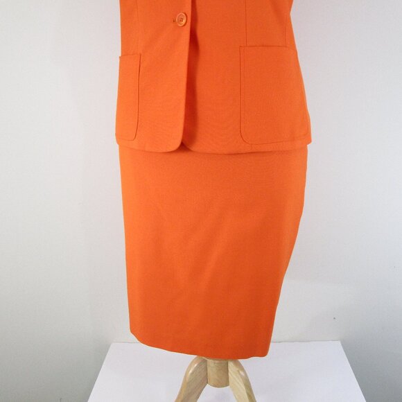 Le Suit Plus Size Solid Orange Short Sleeve Skirt Suit 14 Formal Business Career - Picture 3 of 10